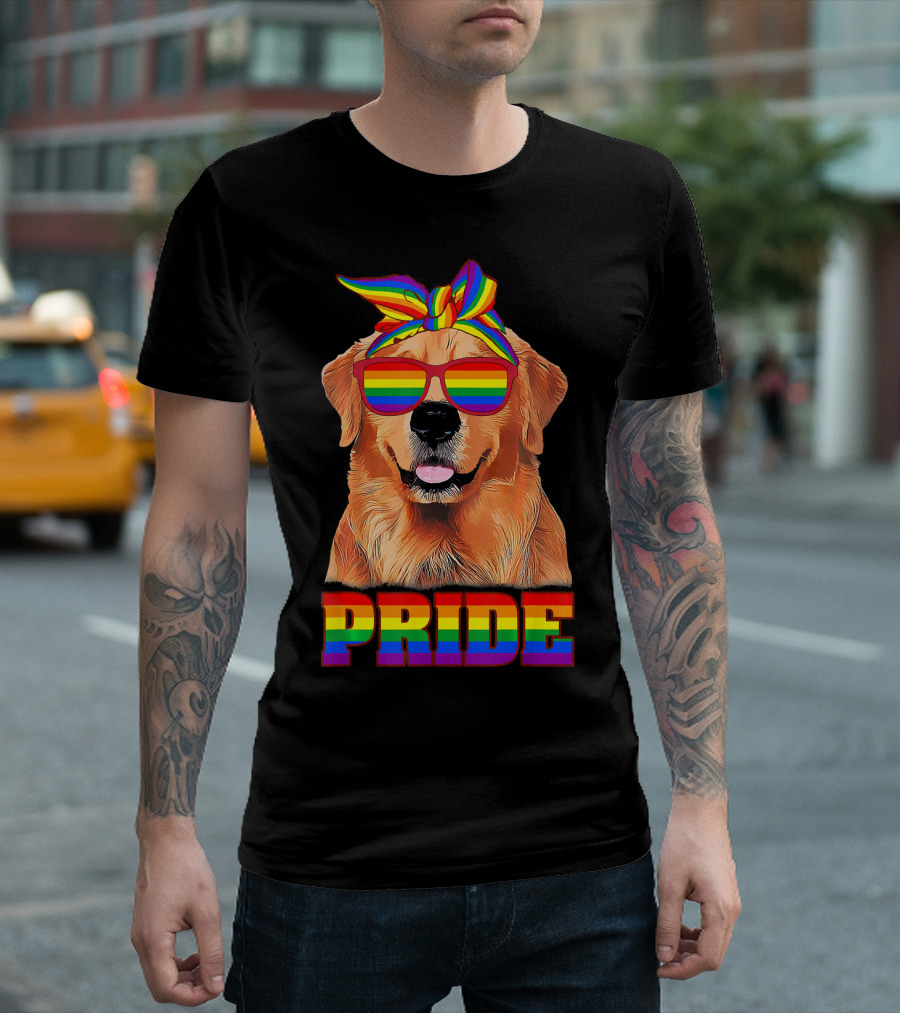 Golden Retriever Dog Rainbow PRIDE Gay Pride LGB T-Shirt