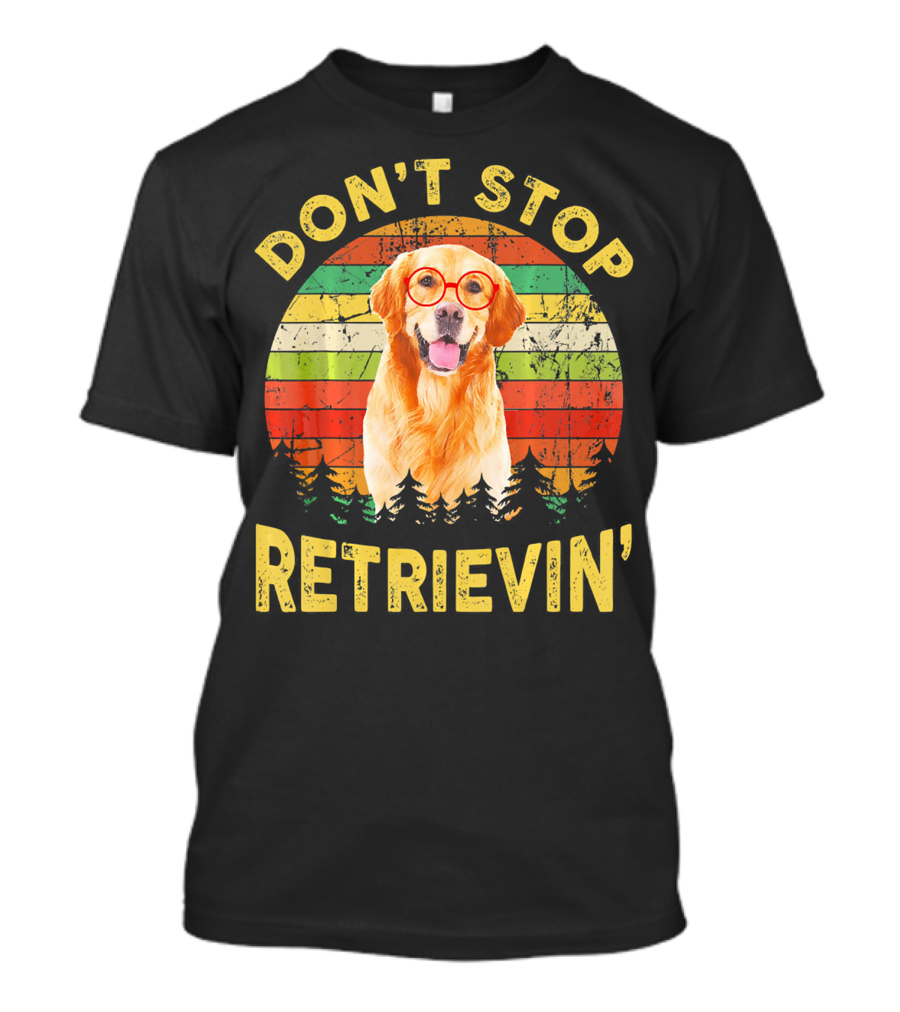 DON'T STOP RETRIEVIN' Funny Golden Retriever With Retro Glasses And Sunset Background T-Shirt