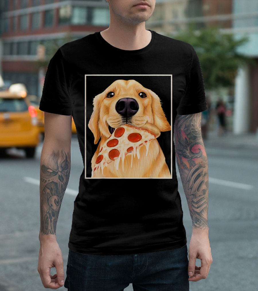 Golden Retriever Enjoying Pepperoni Pizza T-Shirt