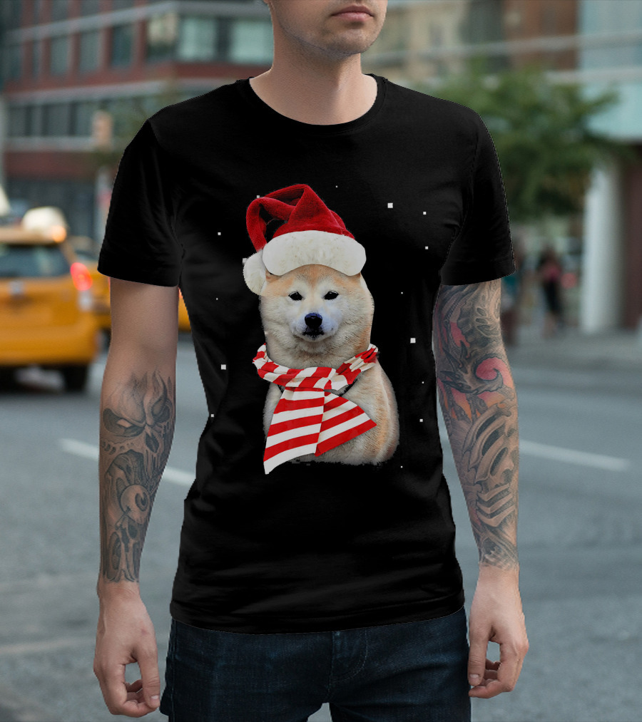 Akita Santa Merry Xmas Christmas Snowflakes T-Shirt