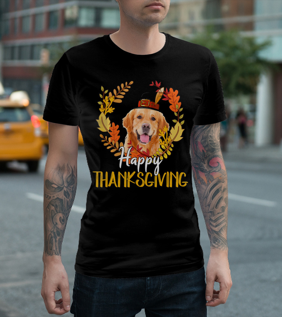 Happy Thanksgiving Golden Retriever Wreath T-Shirt