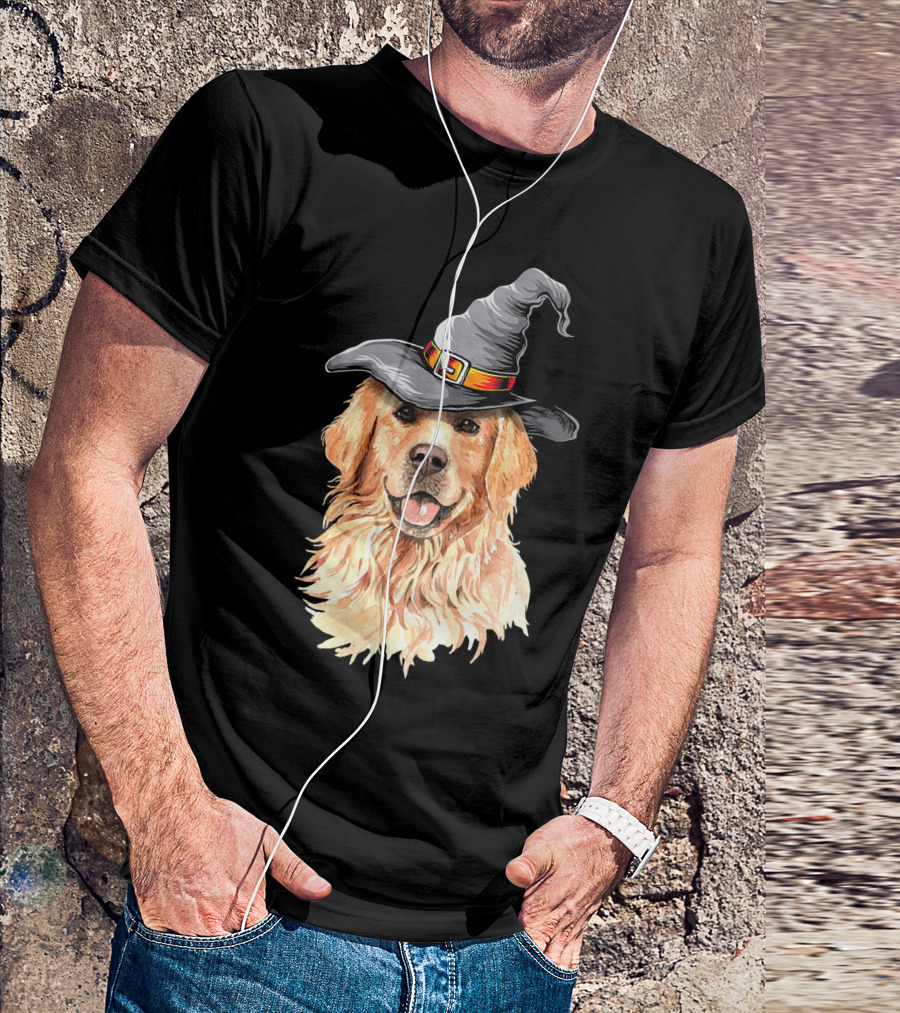 Golden Retriever In Witch Hat Halloween T-Shirt