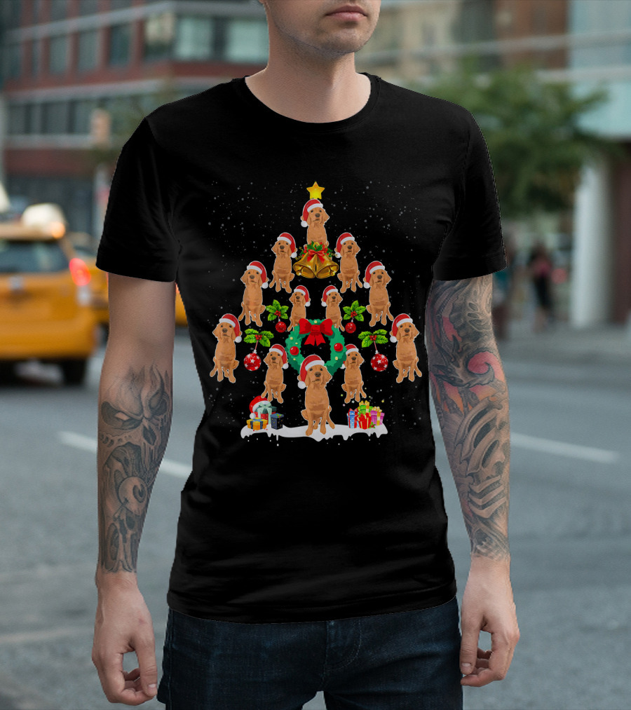 Golden Retriever Christmas Tree with Santa Hat Puppies and Presents T-Shirt