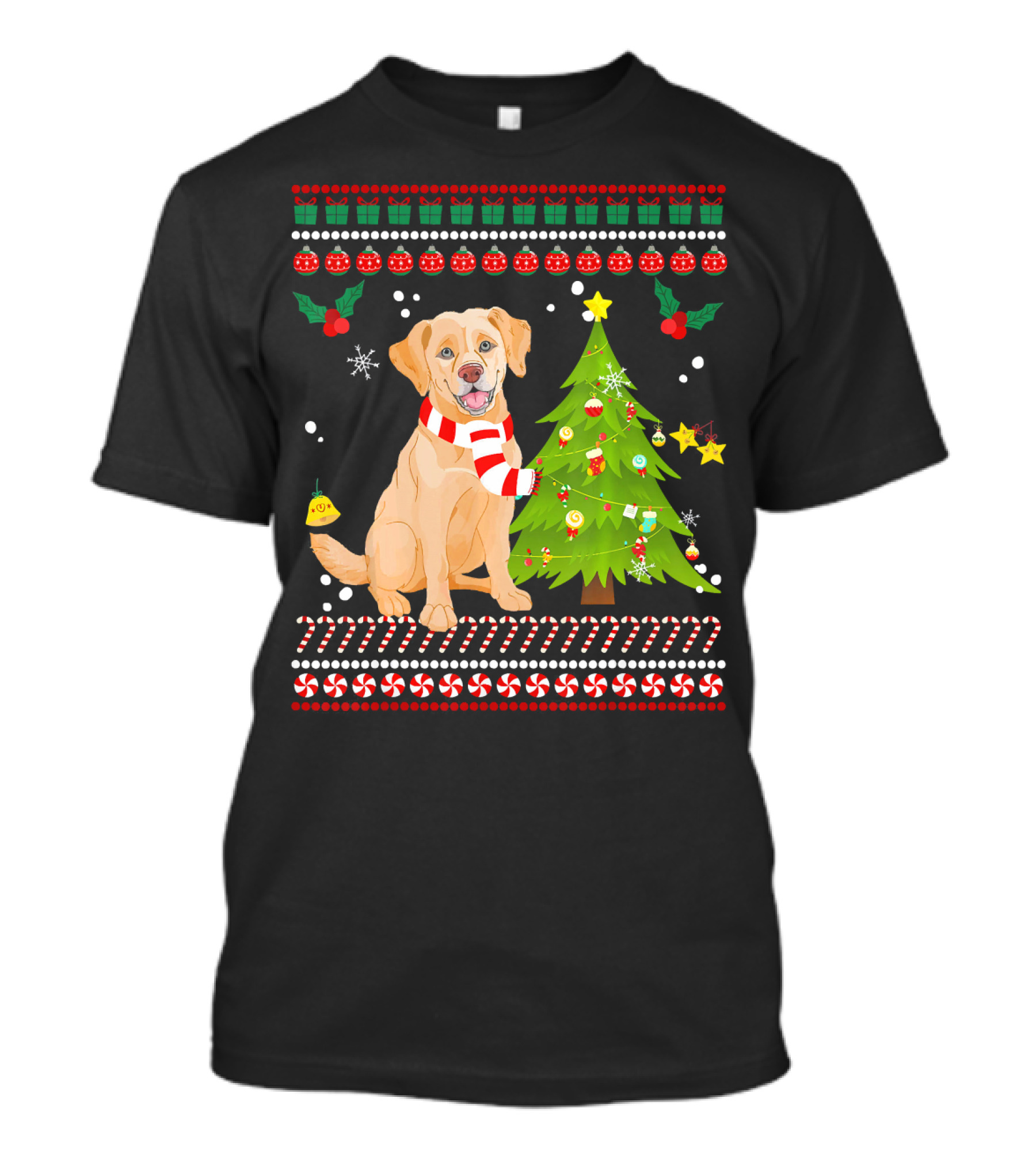 Cute Labrador Retriever Christmas Pine Festive Holiday Scene T-Shirt