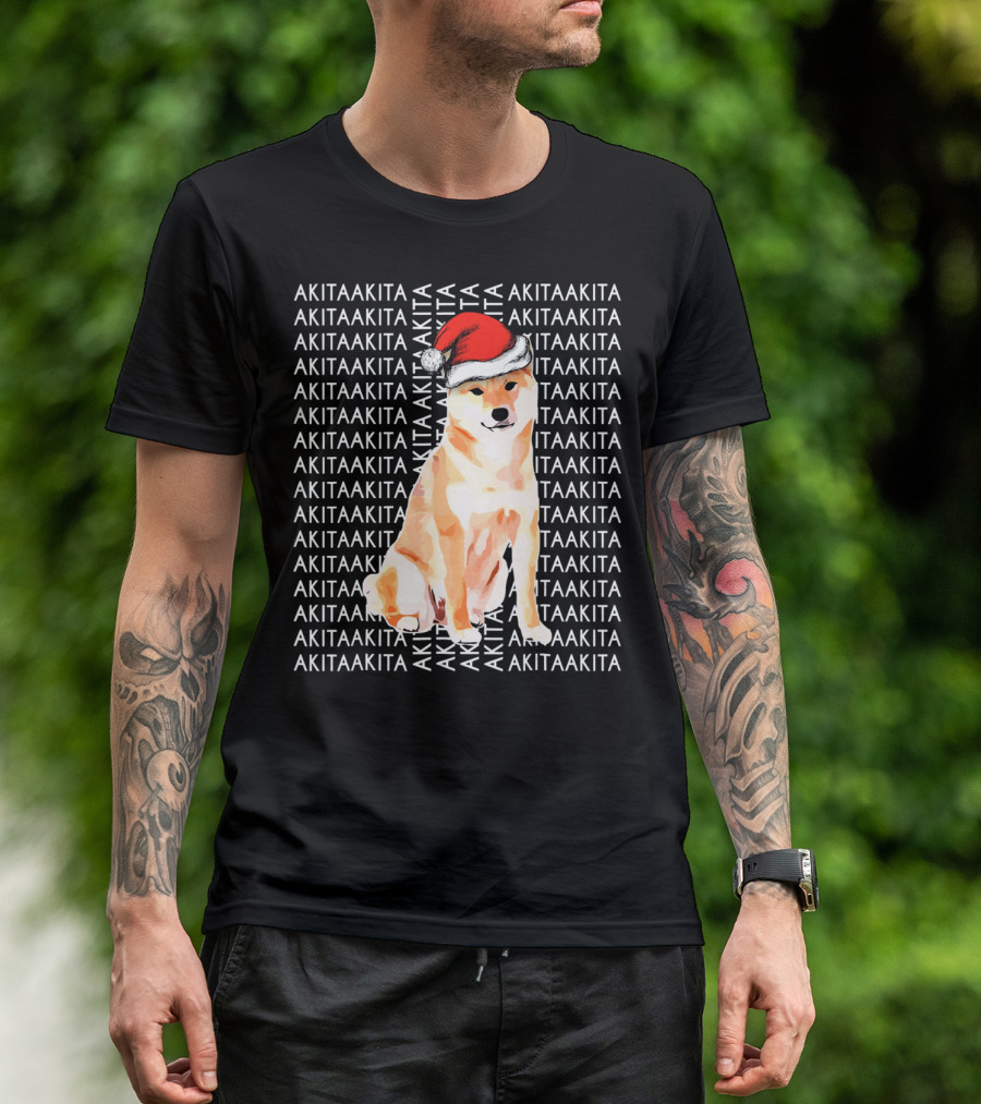 AKITA AKITA AKITA Christmas Santa Hat Funny Christmas For AKITA Lovers T-Shirt