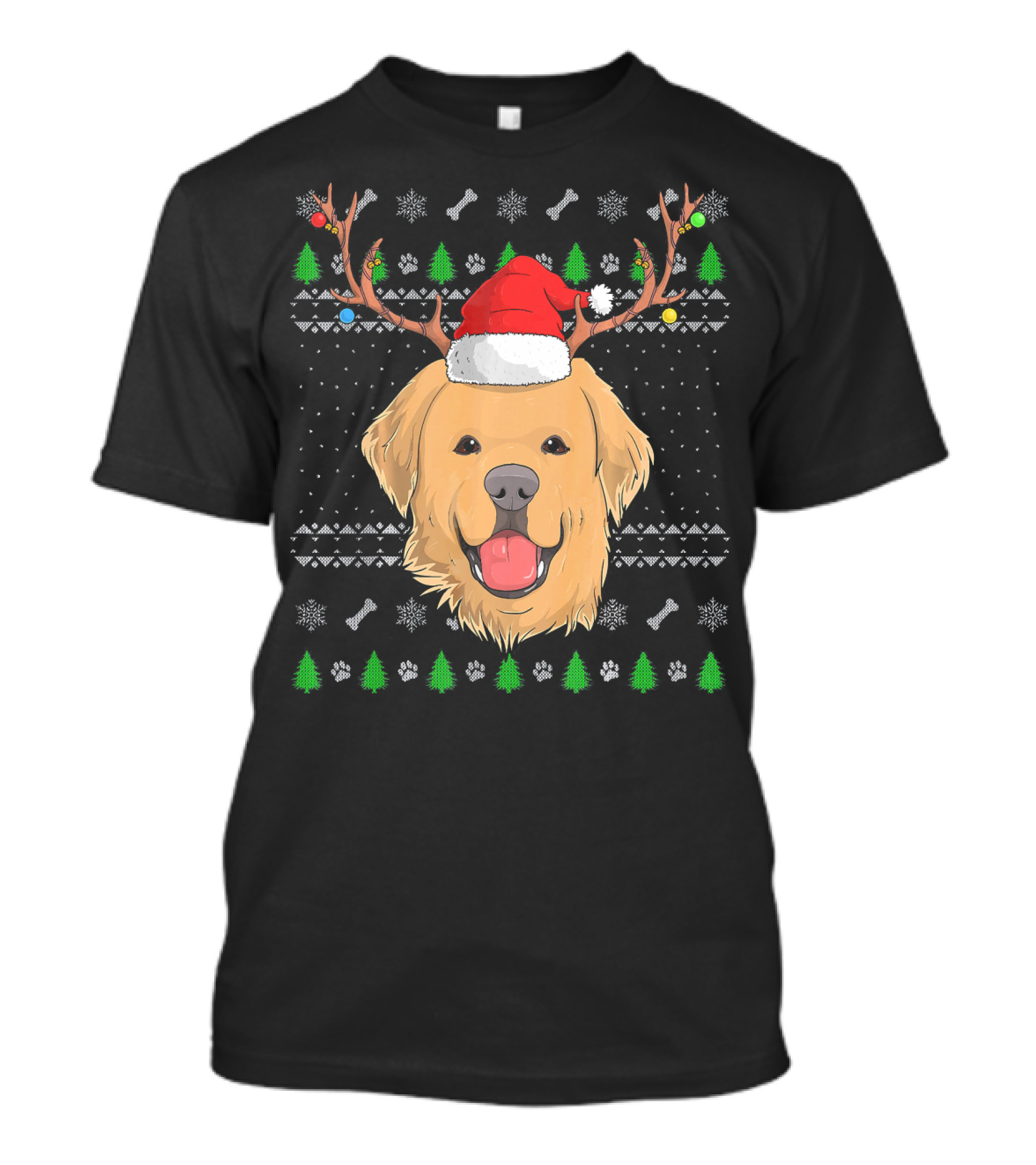 Golden Retriever Santa Claus Hat Christmas Antlers Ugl T-Shirt