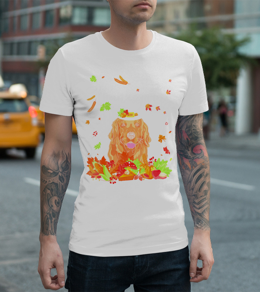 Happy Thanksgiving Golden Retriever Fall Harvest T-Shirt