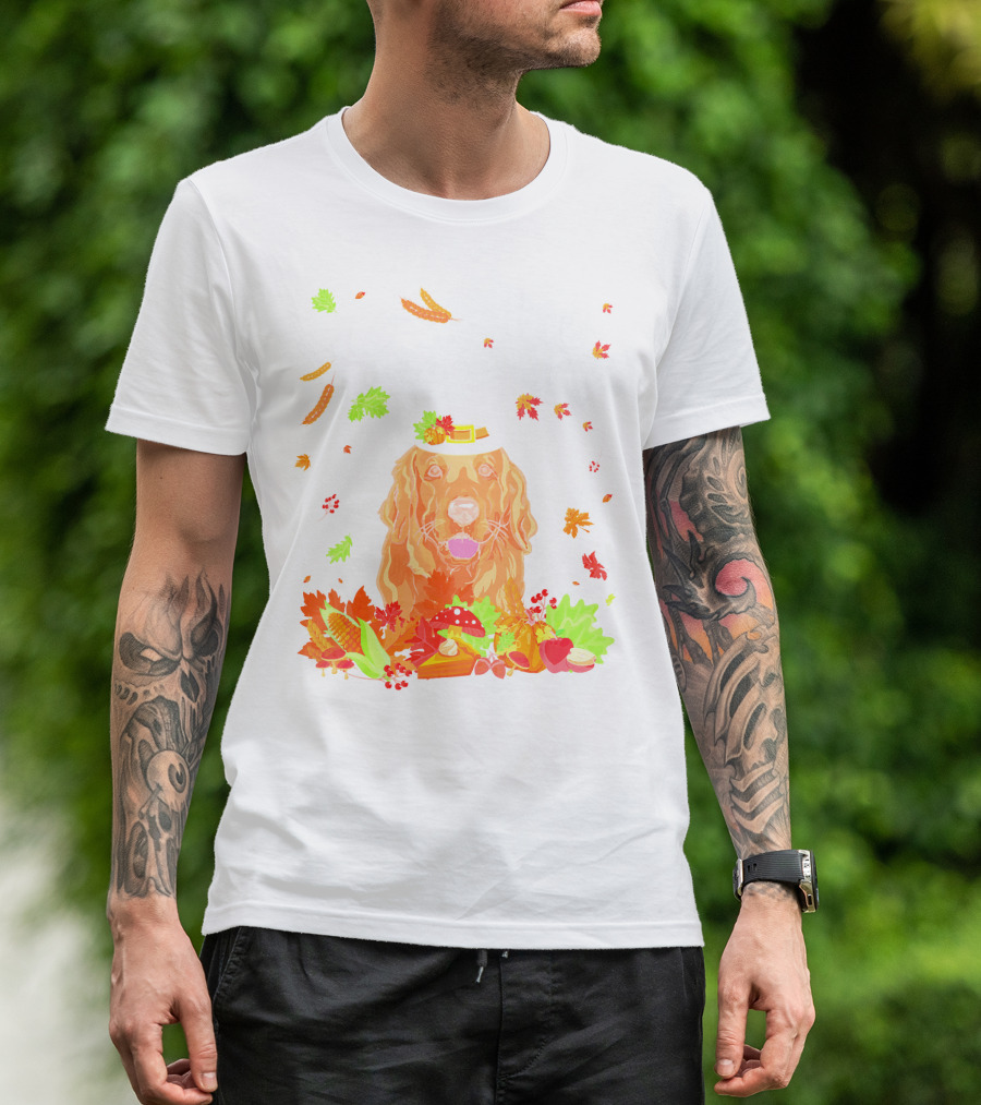 Happy Thanksgiving Golden Retriever Fall Harvest T-Shirt