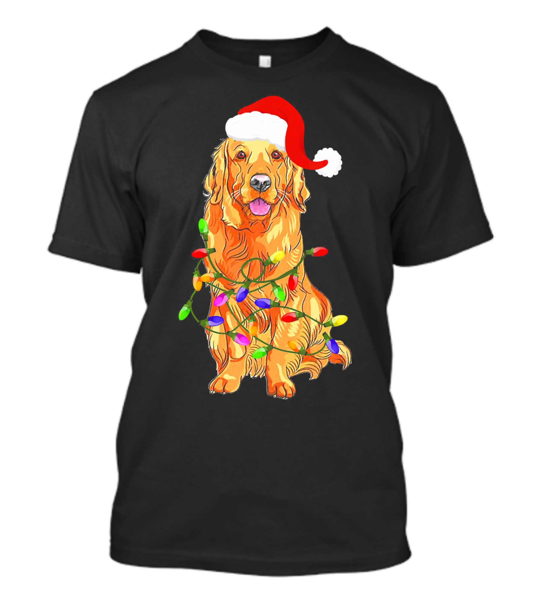 Golden Retriever Christmas Lights Cute Dog With Santa Hat T-Shirt