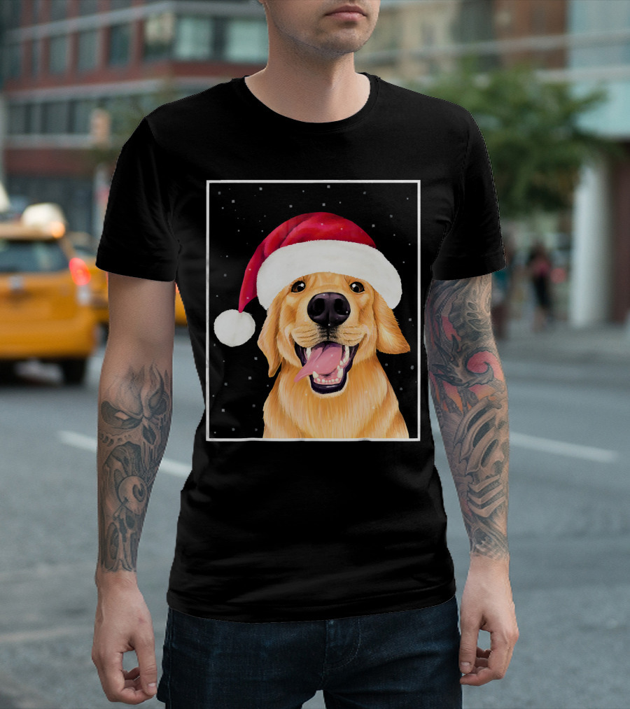 Golden Retriever Santa Hat Holiday Dog T-Shirt
