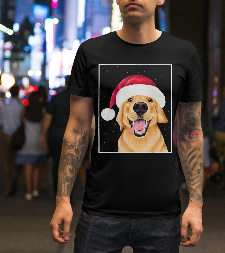 Golden Retriever Santa Hat Holiday Dog T-Shirt