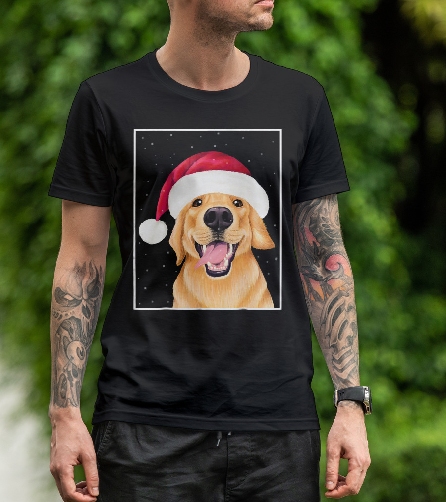 Golden Retriever Santa Hat Holiday Dog T-Shirt