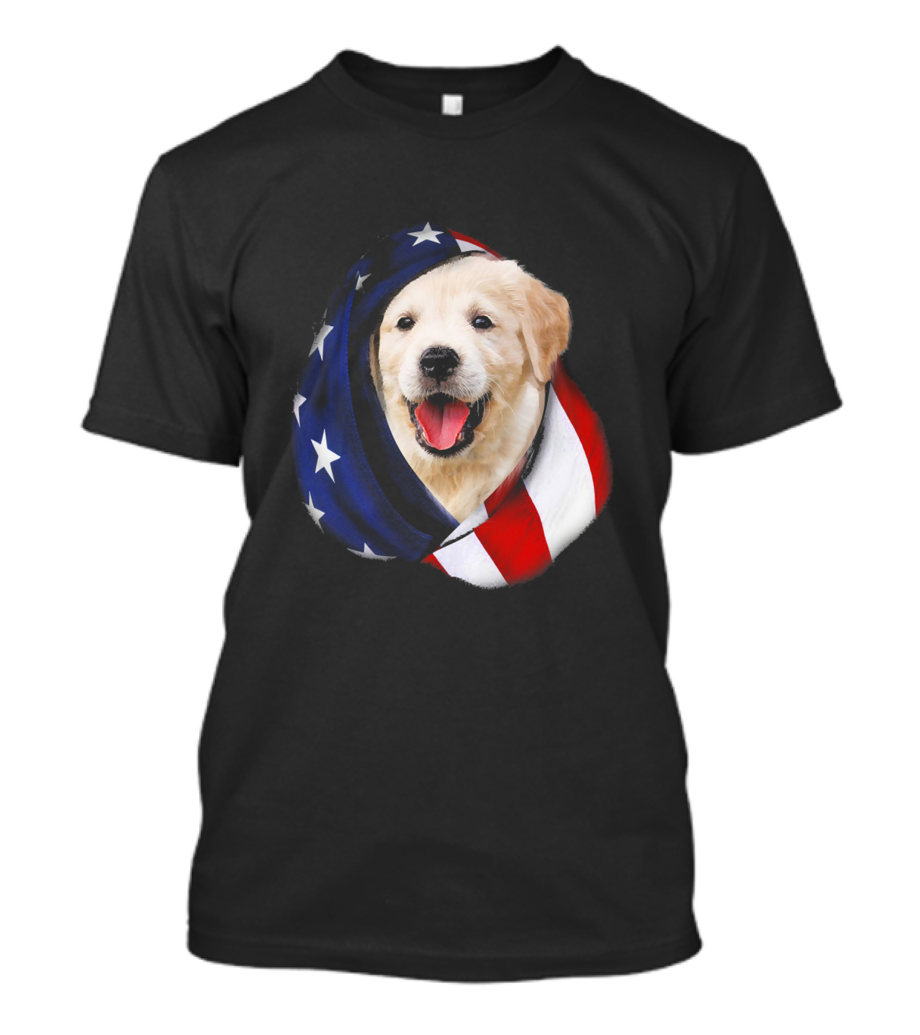 Golden Retriever Wrapped In American Flag Stars And Stripes USA T-Shirt
