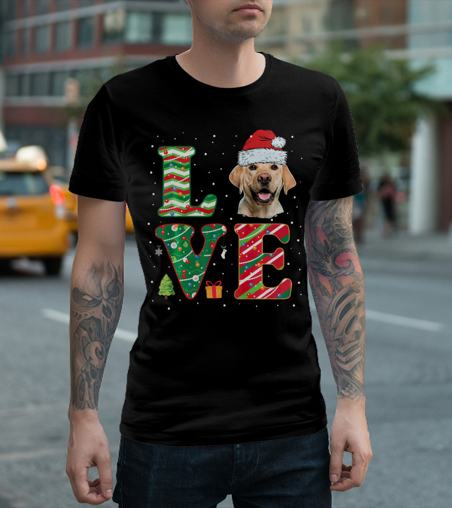 Funny I Love Labrador Retriever Christmas Santa Hat Holiday Festive T-Shirt