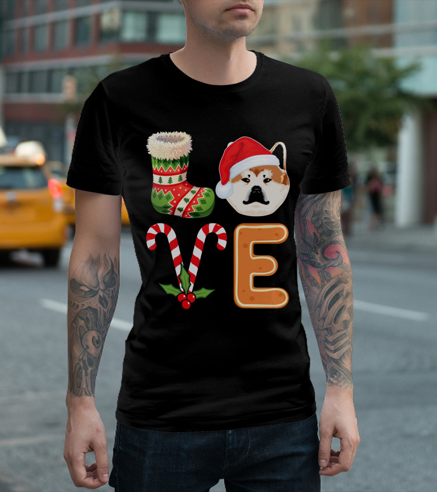 Akita Lover Christmas Stocking Candy Cane Love Holiday Dog T-Shirt