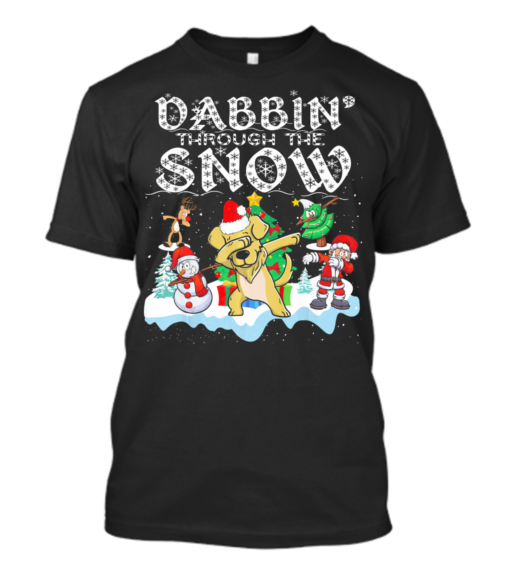 Dabbin' Through The Snow Golden Retriever Santa Christmas Scene T-Shirt