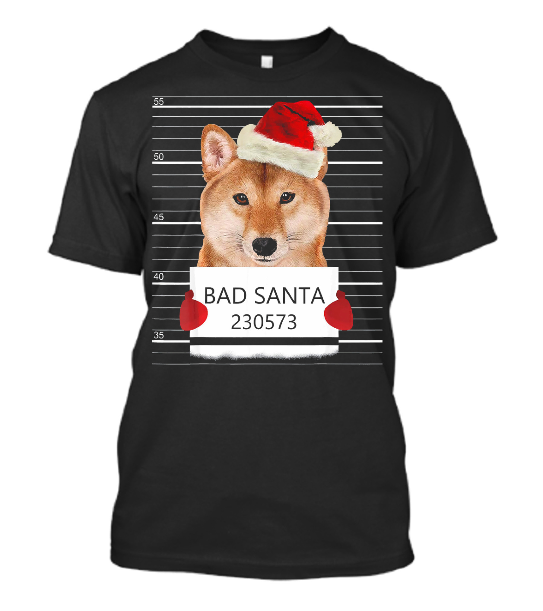 Bad Santa Akita Mugshot Christmas Hat T-Shirt