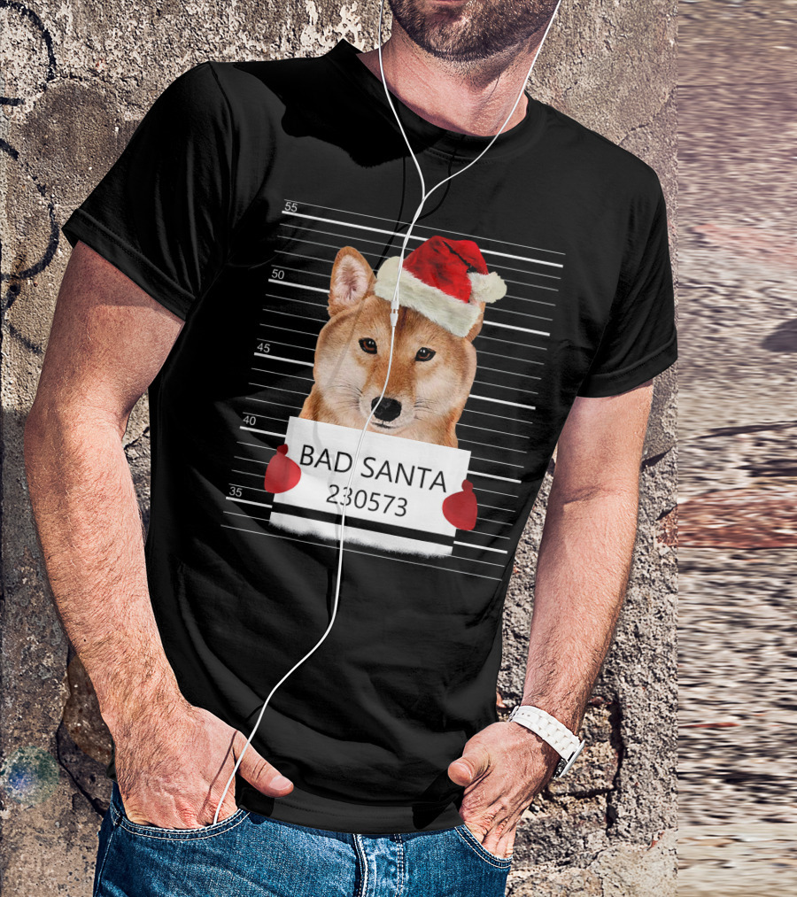 Bad Santa Akita Mugshot Christmas Hat T-Shirt