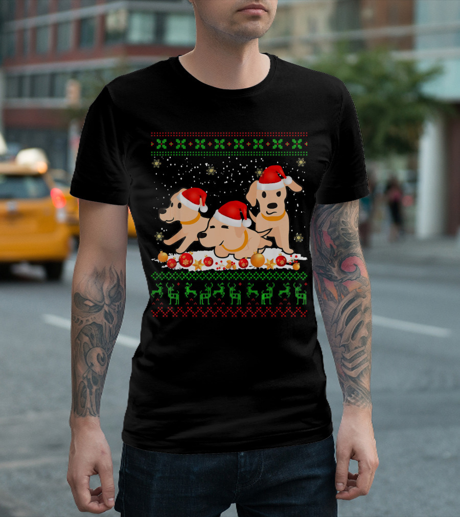 Labrador Retriever Christmas Santa Hat Reindeer Snowflakes Ornaments T-Shirt