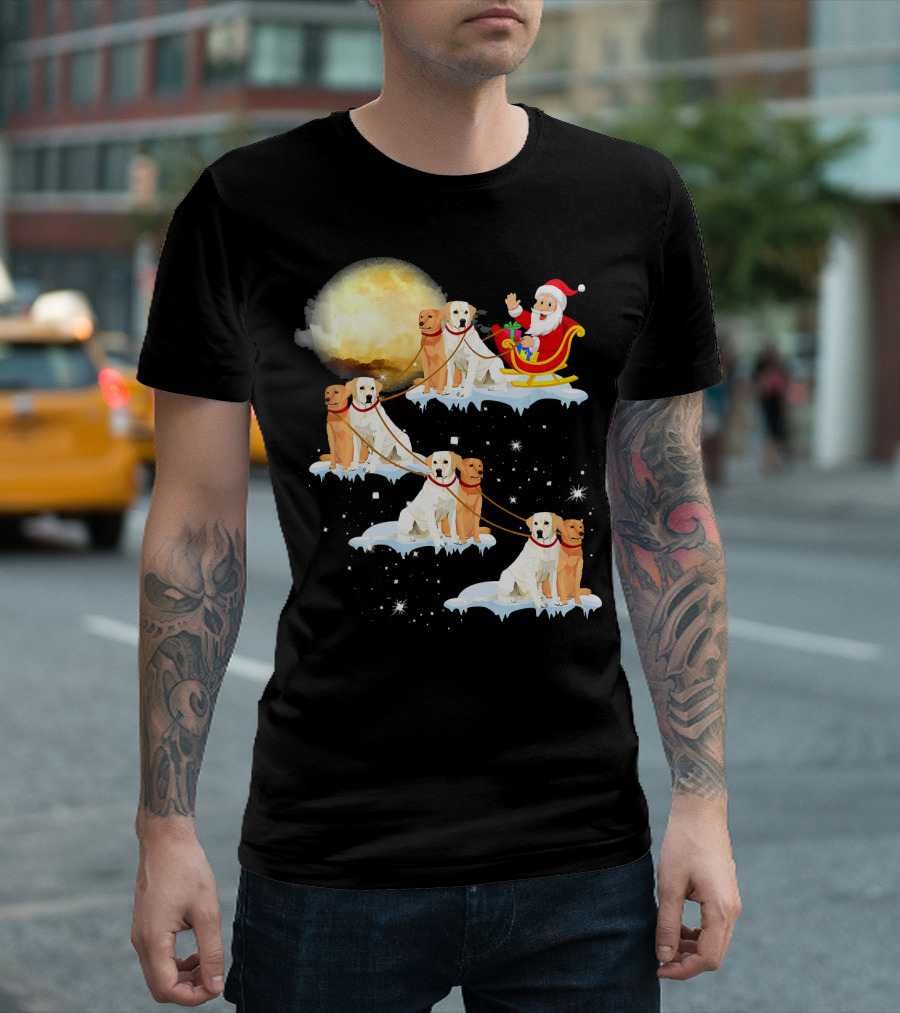 Santa Labrador Retriever Reindeer Team Christmas Moon T-Shirt