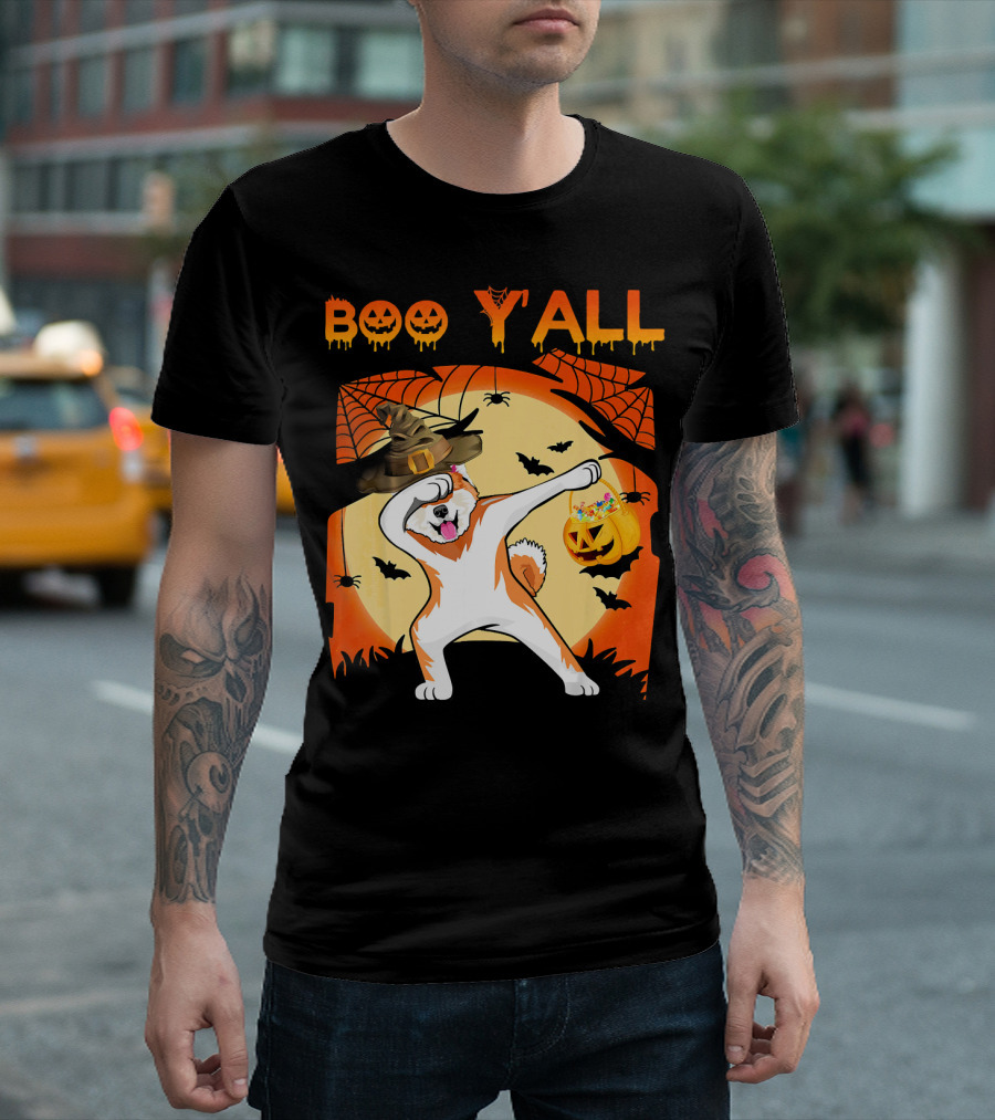 Boo Yall Akita Dabbing Ghost Halloween T-Shirt