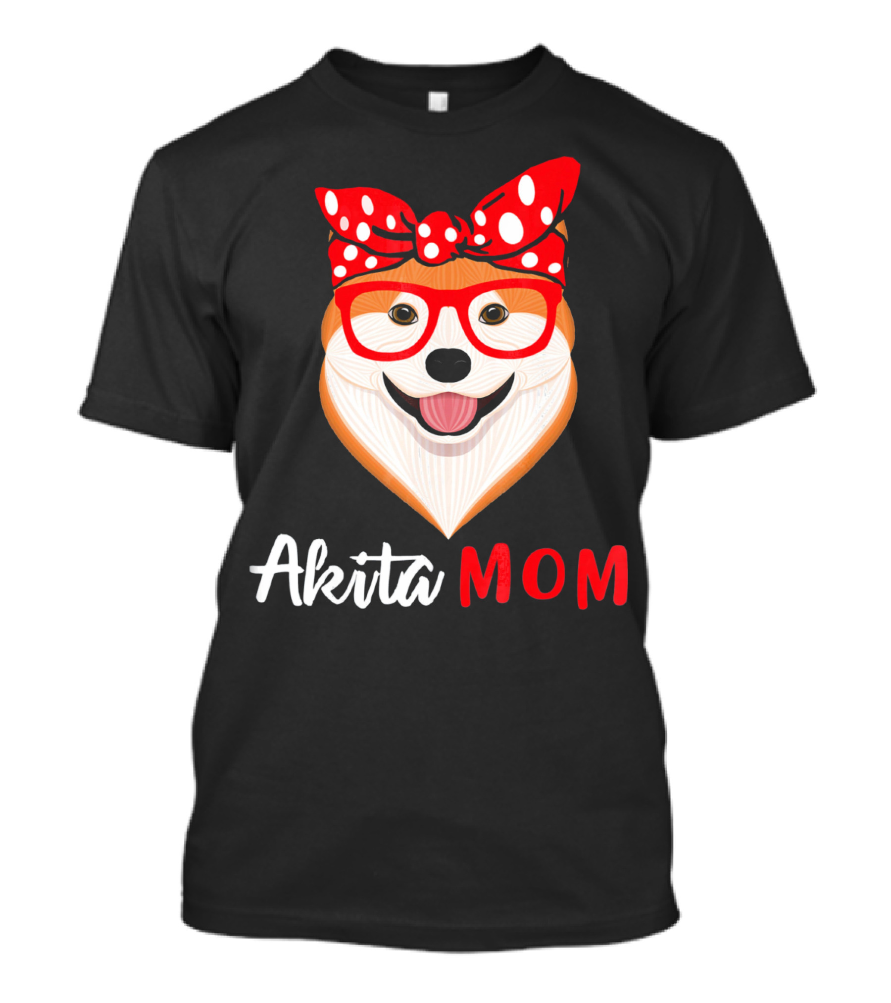 Akita Mom Red Glasses Polka Dot Bandana Dog Lovers Fashion T-Shirt
