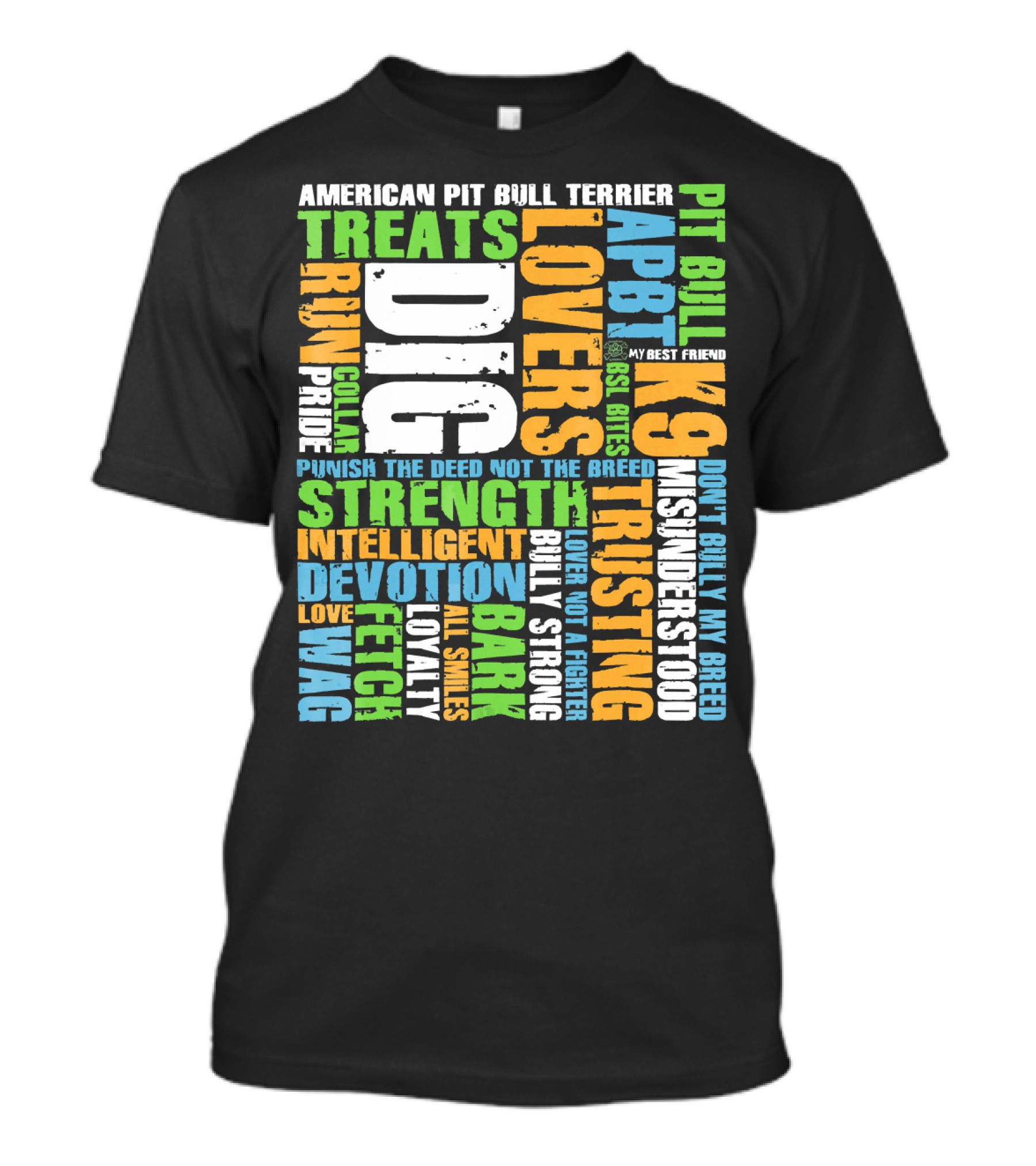 American Pit Bull Terrier Word Cloud Strength Loyalty Devotion K9 Trusting Loving T-Shirt