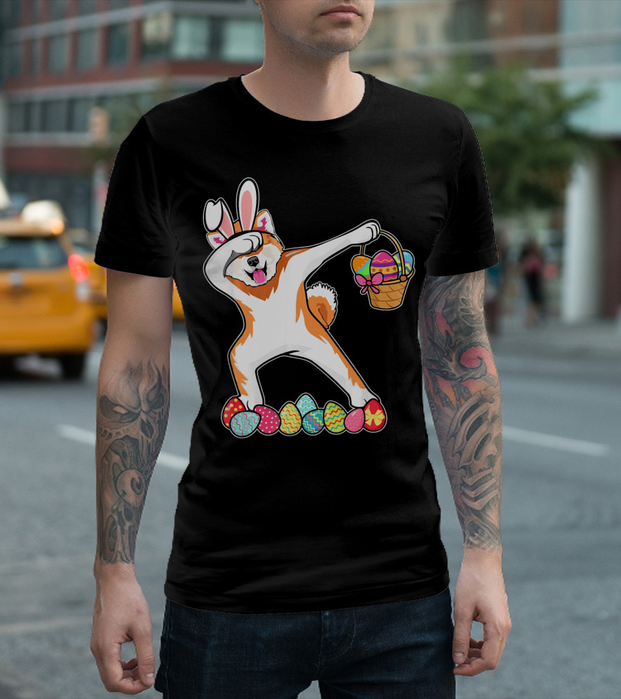 Akita Dab Easter Bunny Costume With Basket Of Eggs T-Shirt