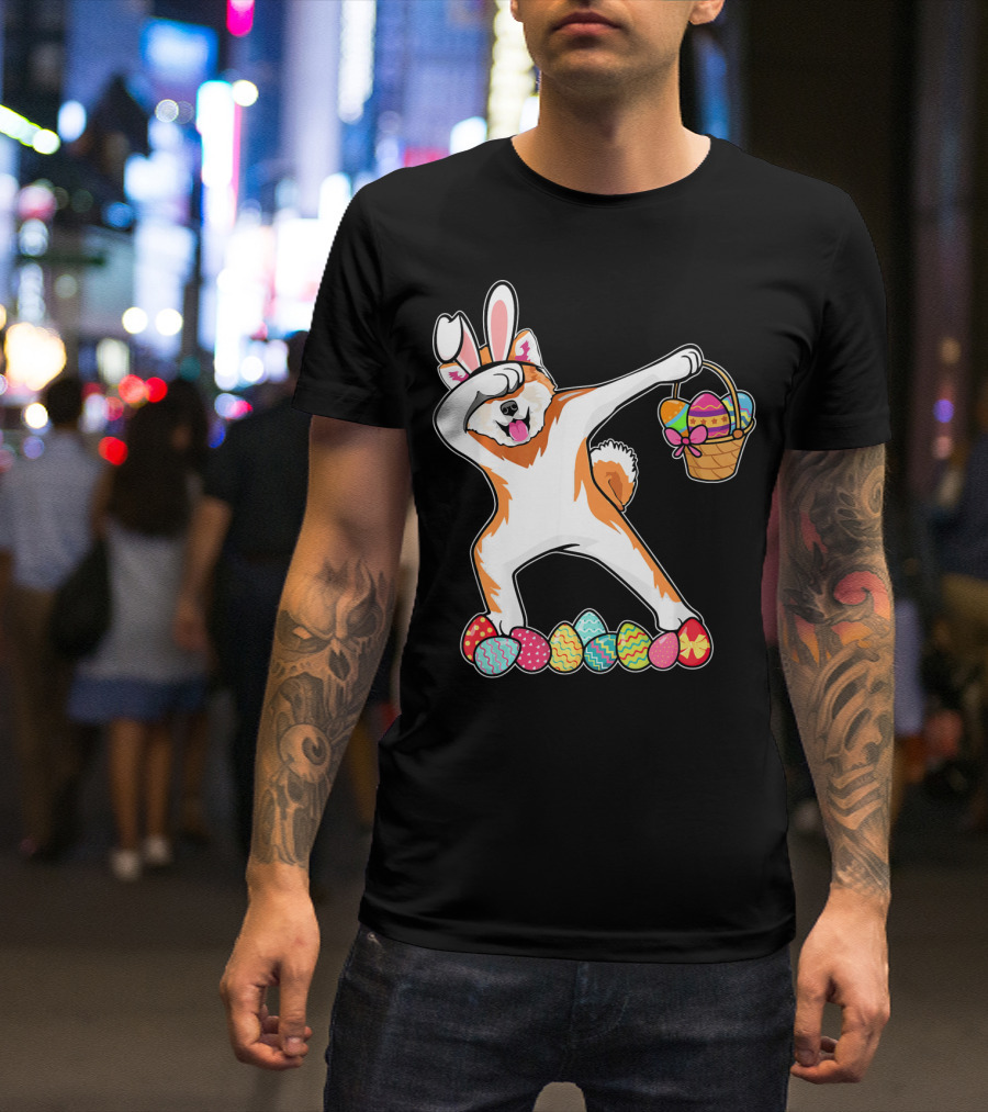 Akita Dab Easter Bunny Costume With Basket Of Eggs T-Shirt
