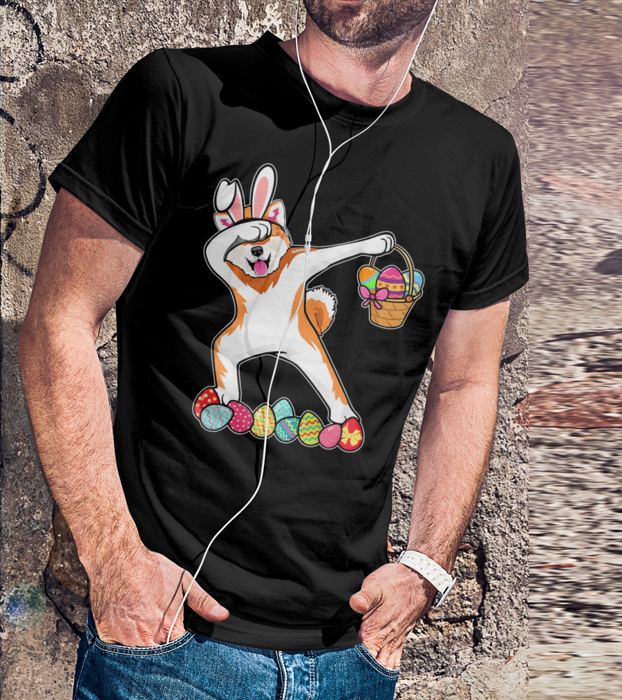 Akita Dab Easter Bunny Costume With Basket Of Eggs T-Shirt