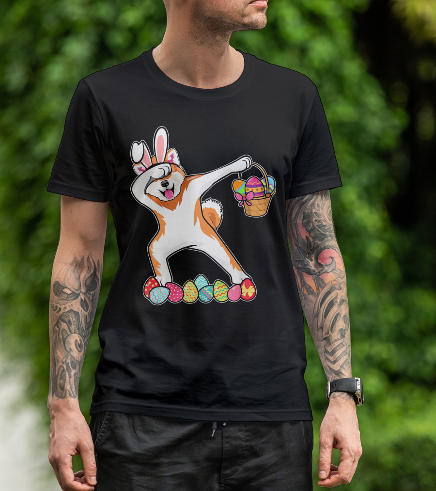 Akita Dab Easter Bunny Costume With Basket Of Eggs T-Shirt