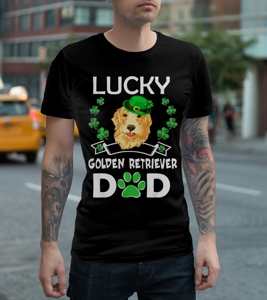 Lucky Golden Retriever Dad St Patricks Day T-Shirt