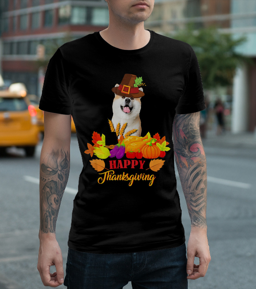 Akita Inu Happy Thanksgiving Pumpkin Harvest Hat T-Shirt