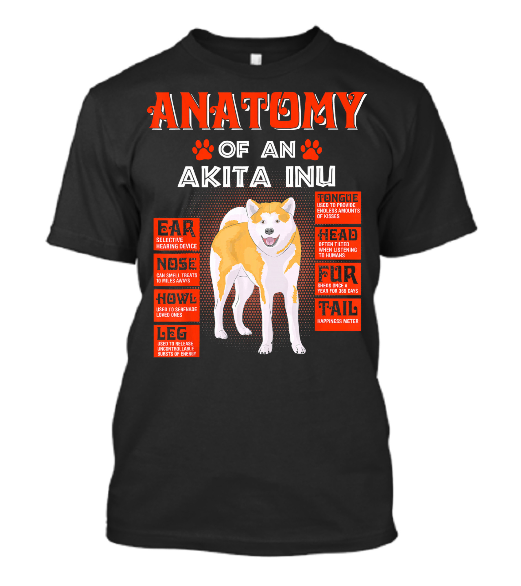 ANATOMY OF AN AKITA INU EAR NOSE HOWL LEG TONGUE HEAD FUR TAIL T-Shirt
