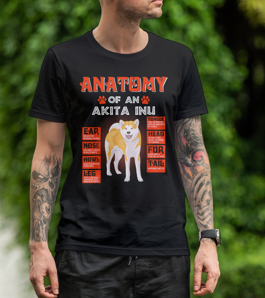 ANATOMY OF AN AKITA INU EAR NOSE HOWL LEG TONGUE HEAD FUR TAIL T-Shirt