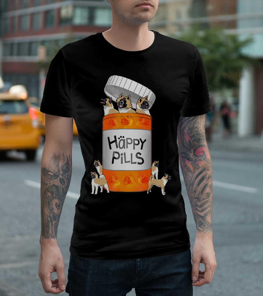 Akita Dogs in Happy Pills Bottle T-Shirt
