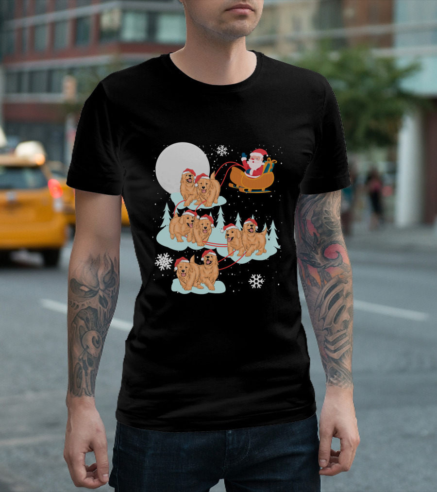 Funny Santa Sleigh Golden Retrievers Christmas T-Shirt