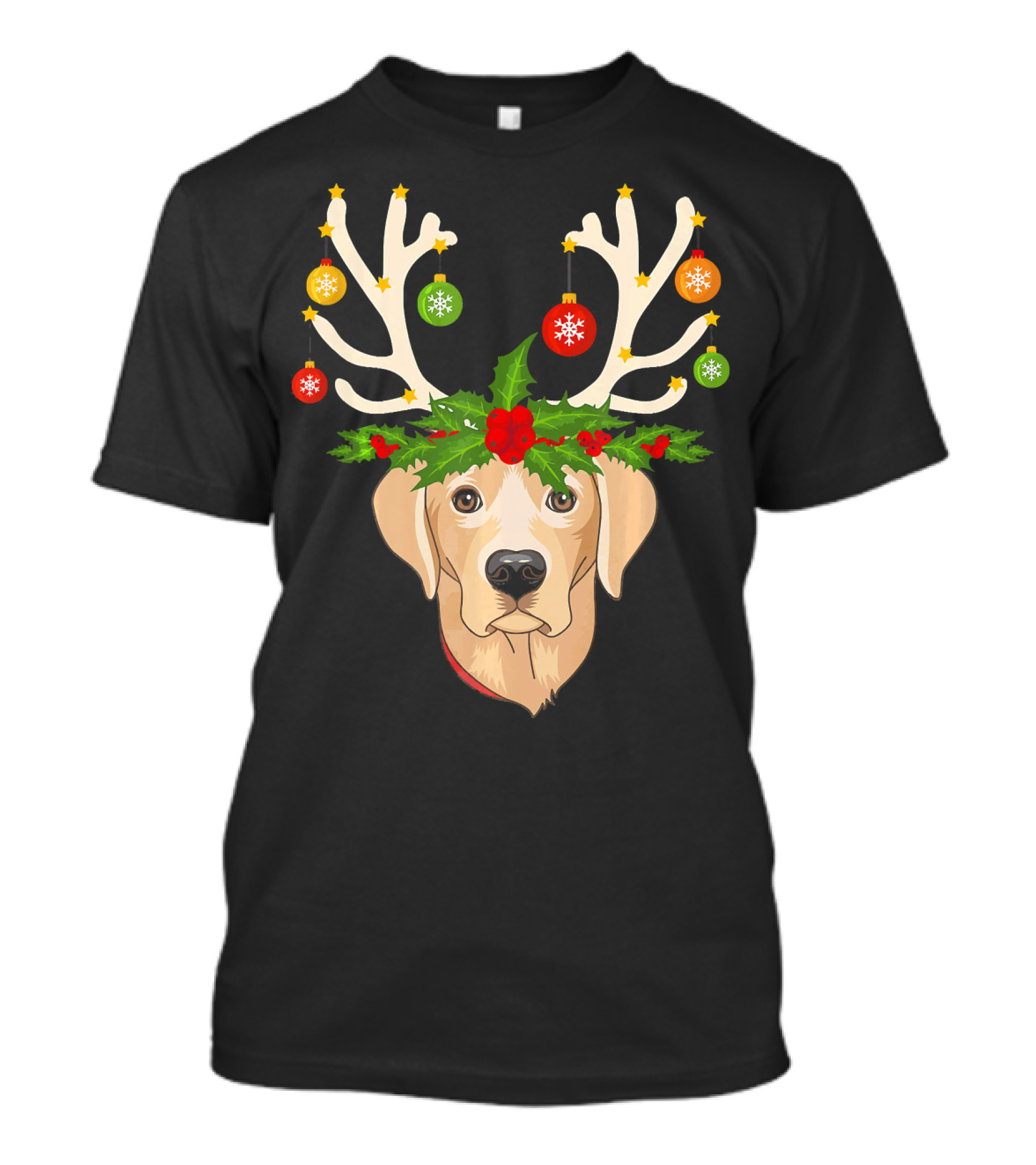 Christmas Labrador Retriever With Holiday Reindeer Antlers And Ornaments T-Shirt