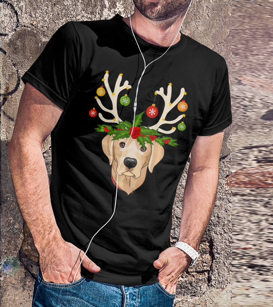 Christmas Labrador Retriever With Holiday Reindeer Antlers And Ornaments T-Shirt