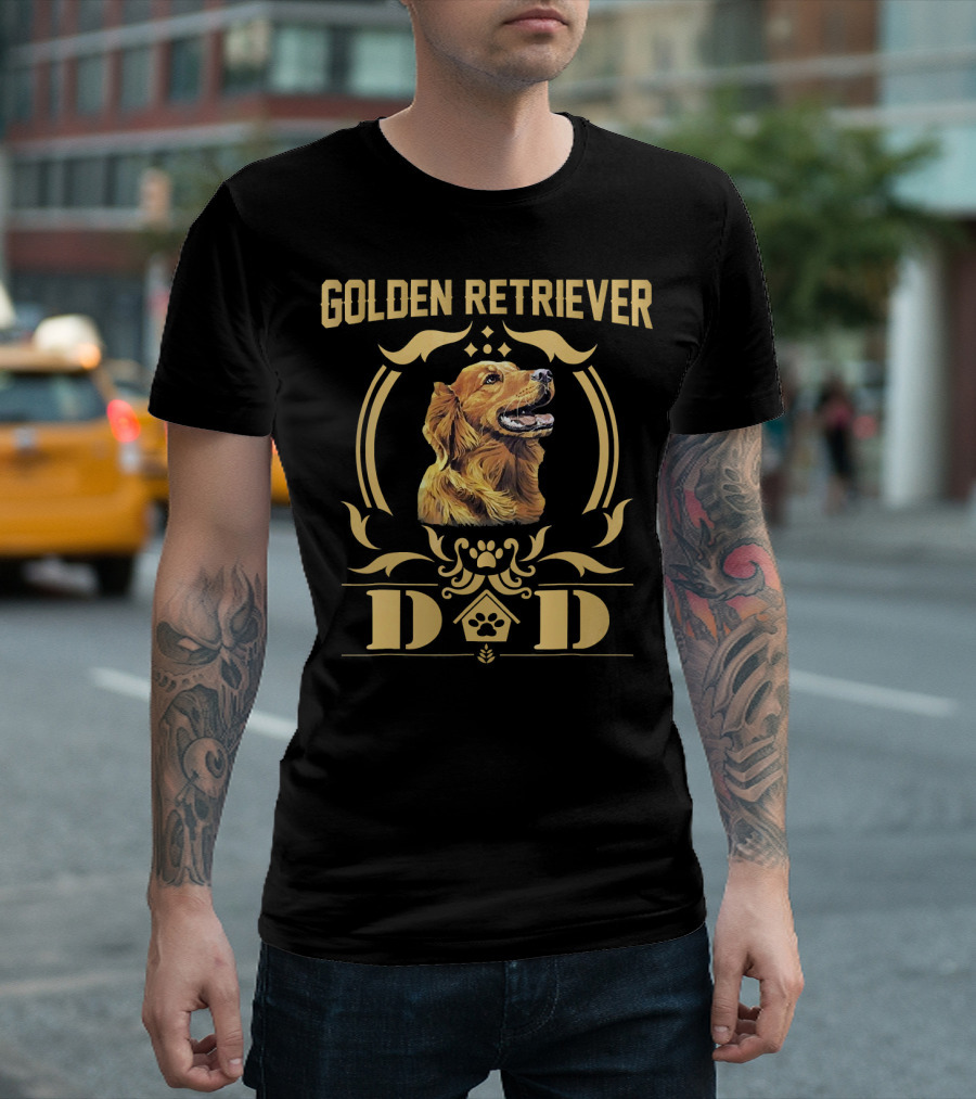 Golden Retriever Dad Dog Paw House Crest T-Shirt