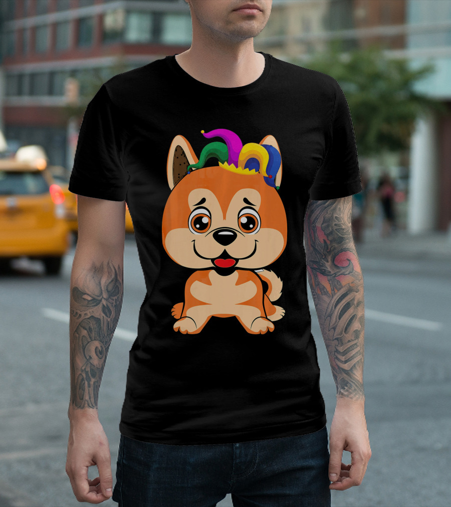Akita Inu Jester Hat Mardi Gras T-Shirt
