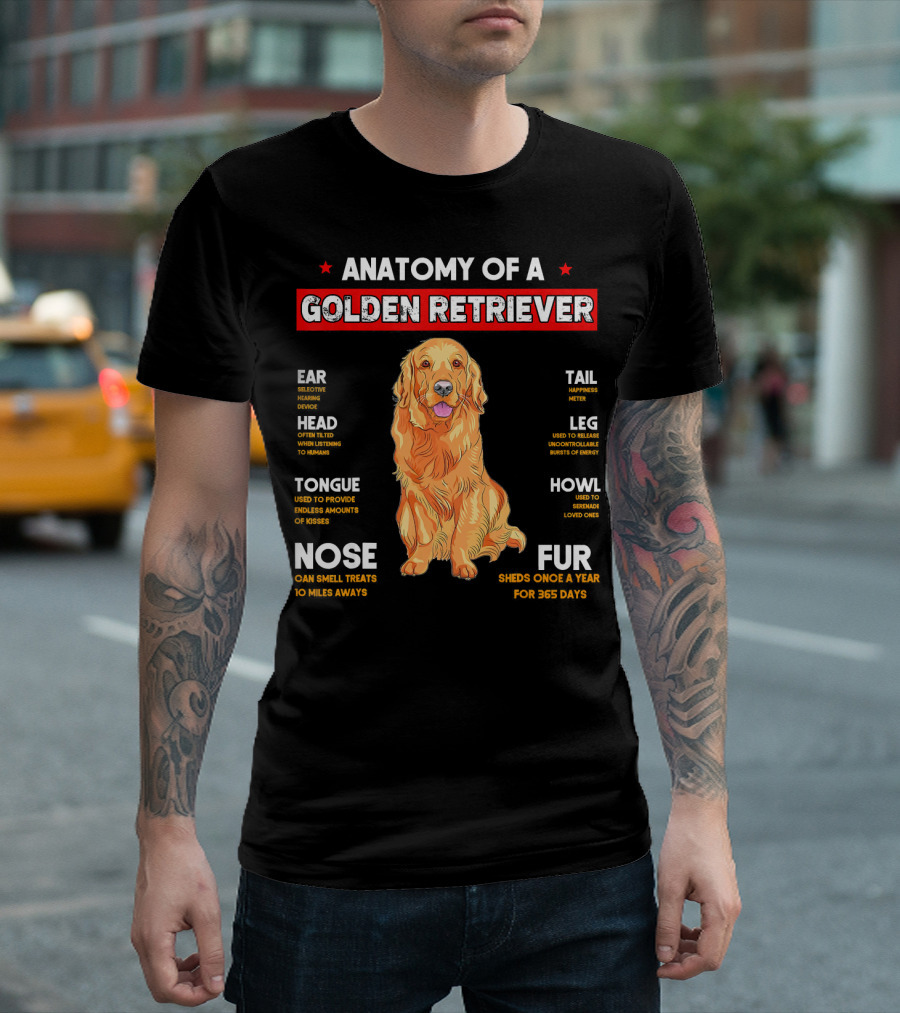 Anatomy Of A Golden Retriever Ear Selector Head Tongue Nose Tail Leg Howl Fur T-Shirt