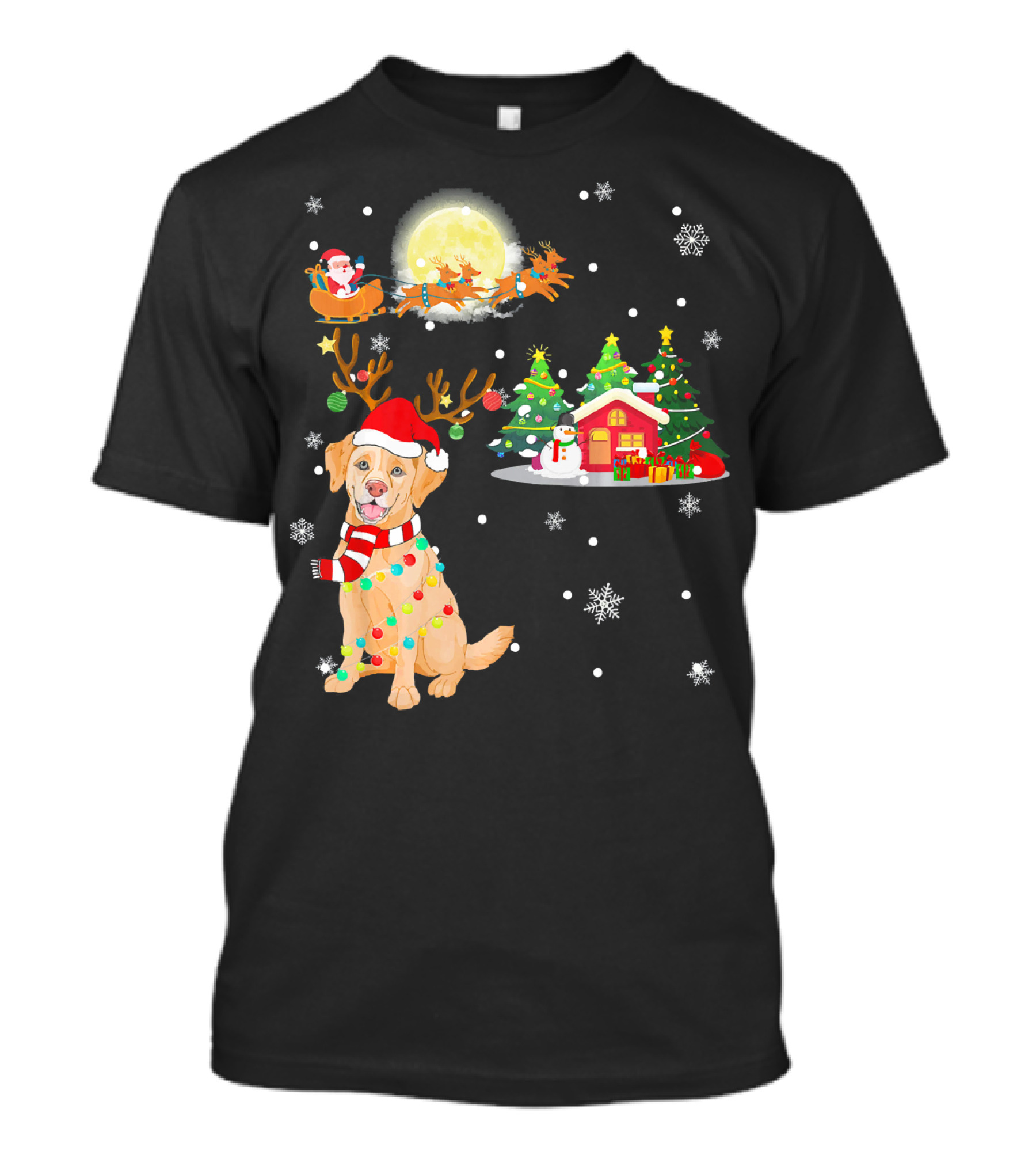 Santa Sleigh Moon Labrador Retriever Christmas Trees Snowflakes T-Shirt
