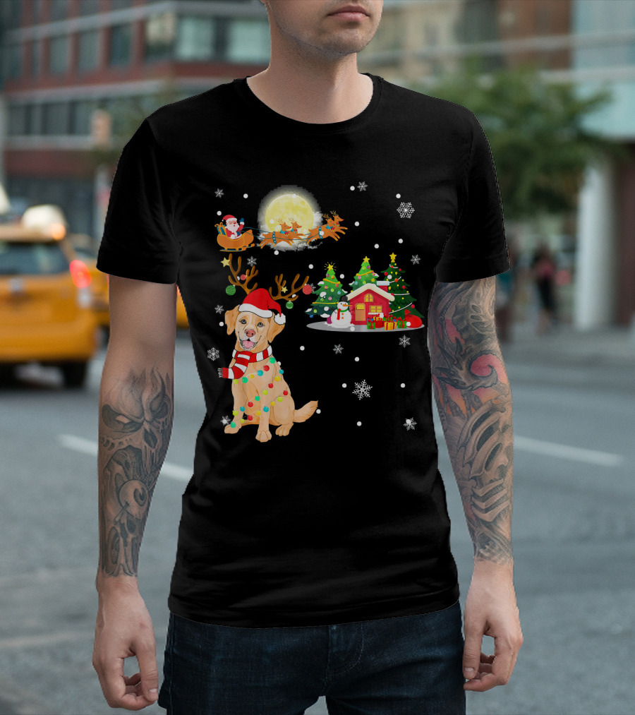 Santa Sleigh Moon Labrador Retriever Christmas Trees Snowflakes T-Shirt