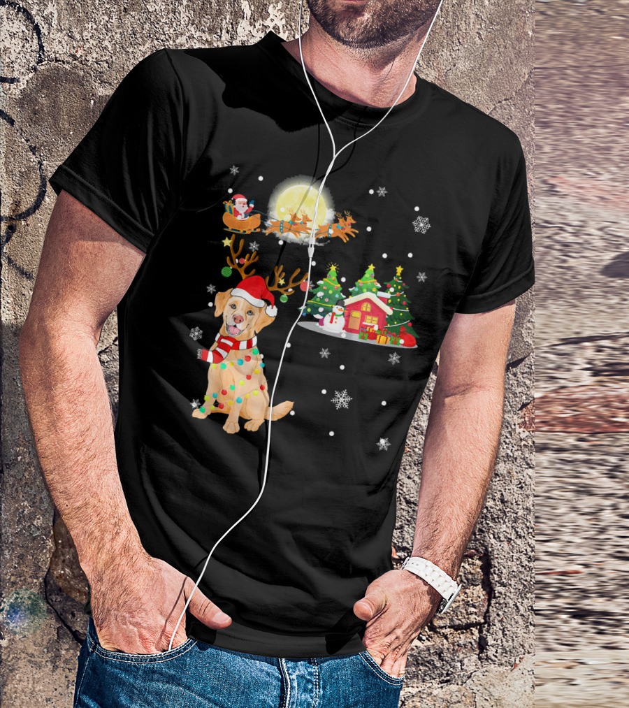 Santa Sleigh Moon Labrador Retriever Christmas Trees Snowflakes T-Shirt