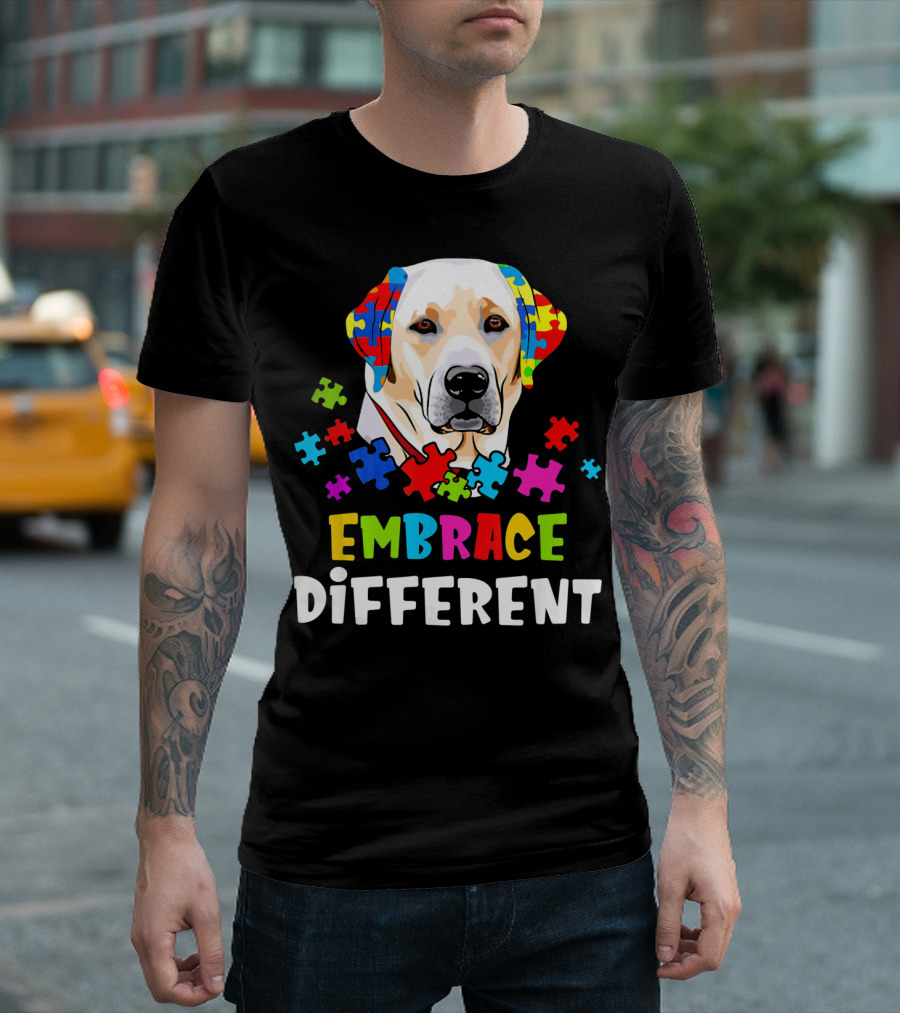 Embrace Different Labrador Puzzle Pieces Autism T-Shirt