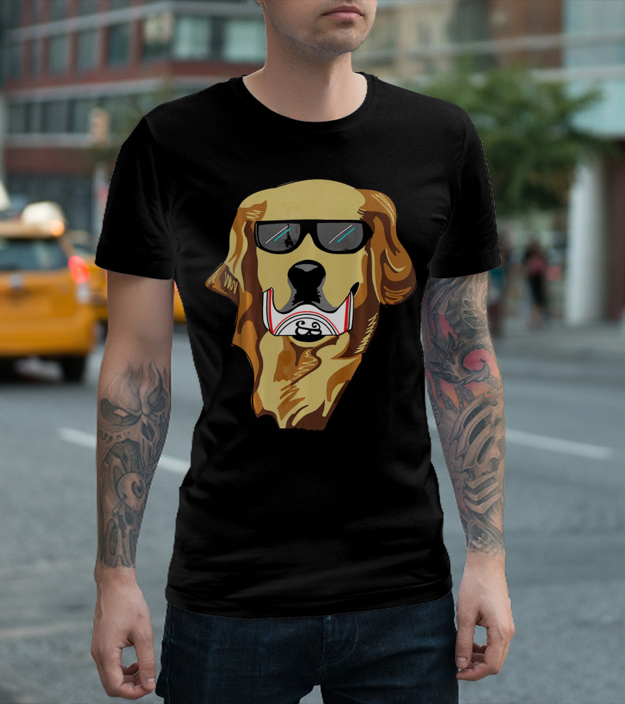 Funny Golden Retriever with Sunglasses and Beer Can Face T-Shirt