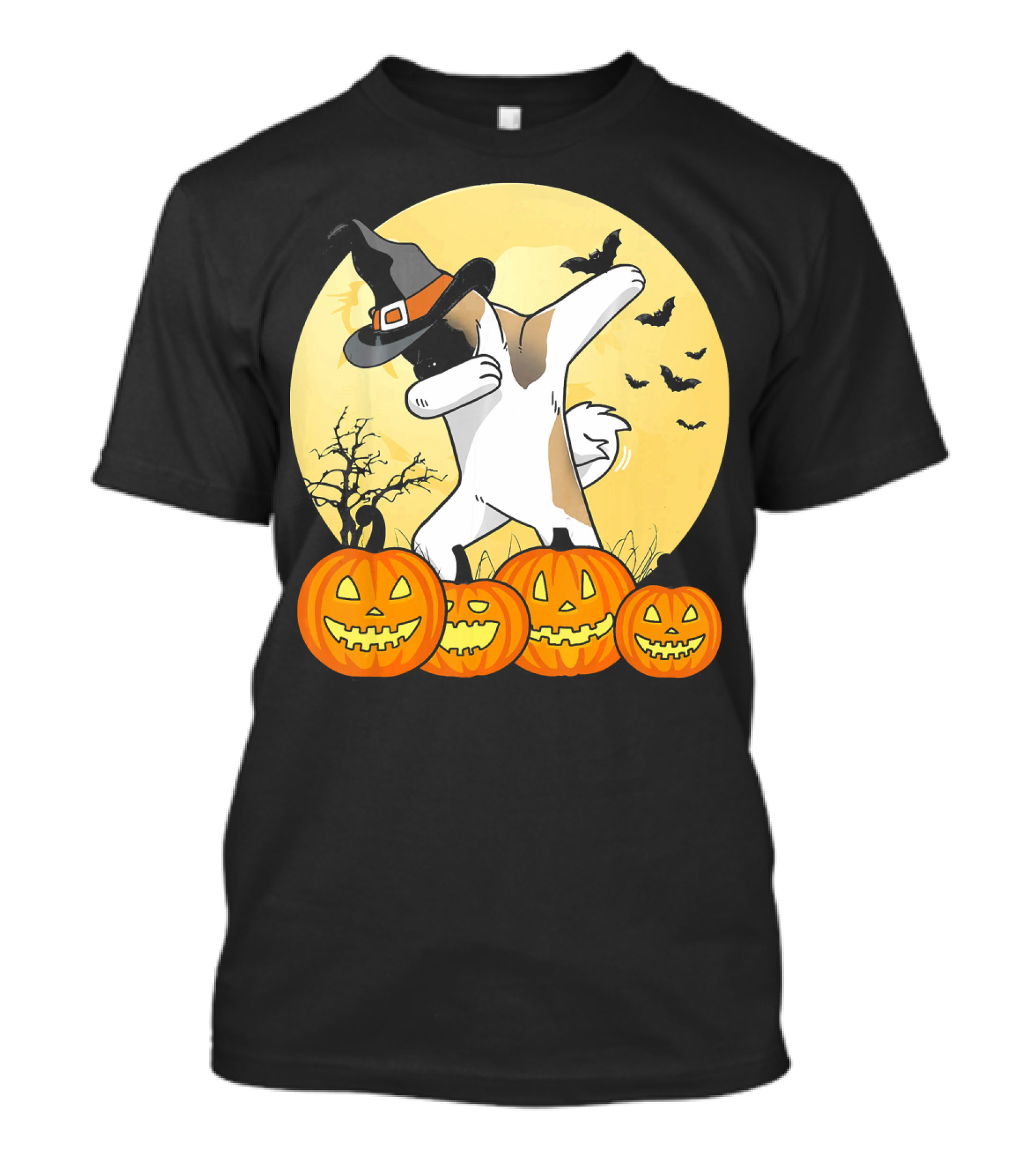 Halloween Akita Dog Dabbing With Pumpkins And Witch Hat T-Shirt