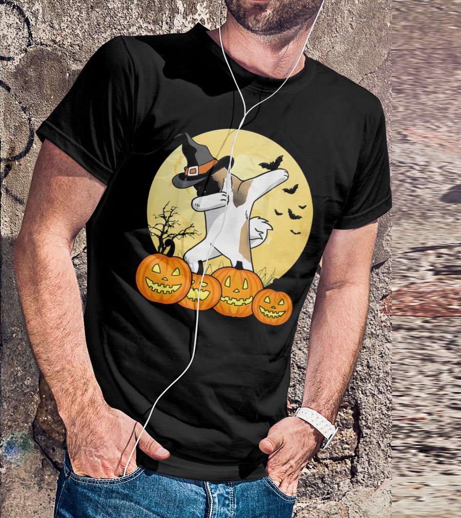 Halloween Akita Dog Dabbing With Pumpkins And Witch Hat T-Shirt