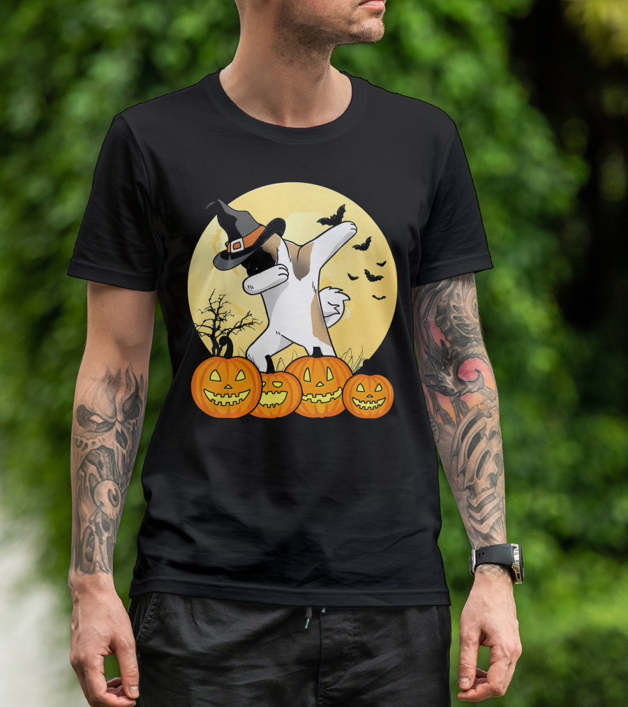 Halloween Akita Dog Dabbing With Pumpkins And Witch Hat T-Shirt